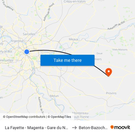 La Fayette - Magenta - Gare du Nord to Beton-Bazoches map