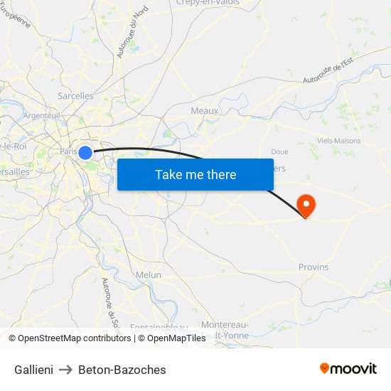 Gallieni to Beton-Bazoches map