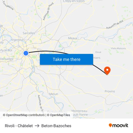 Rivoli - Châtelet to Beton-Bazoches map