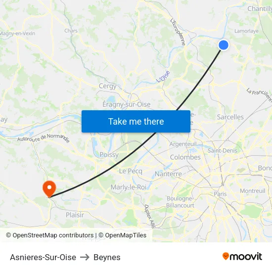 Asnieres-Sur-Oise to Beynes map