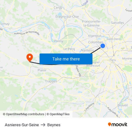 Asnieres-Sur-Seine to Beynes map