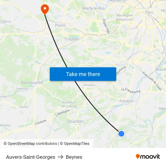 Auvers-Saint-Georges to Beynes map
