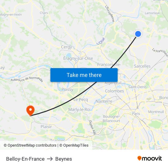 Belloy-En-France to Beynes map