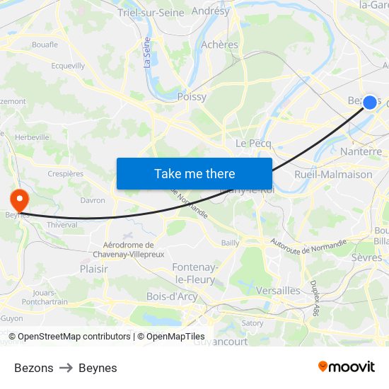 Bezons to Beynes map