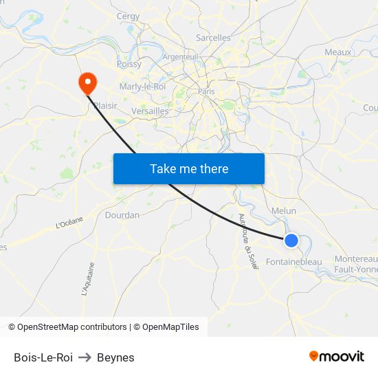 Bois-Le-Roi to Beynes map