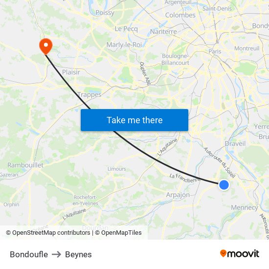 Bondoufle to Beynes map
