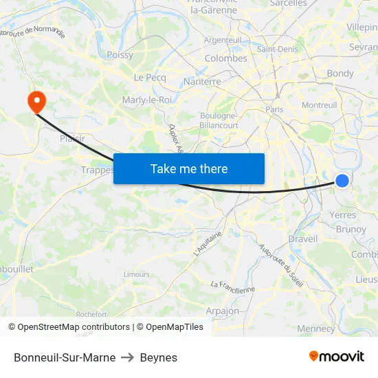 Bonneuil-Sur-Marne to Beynes map