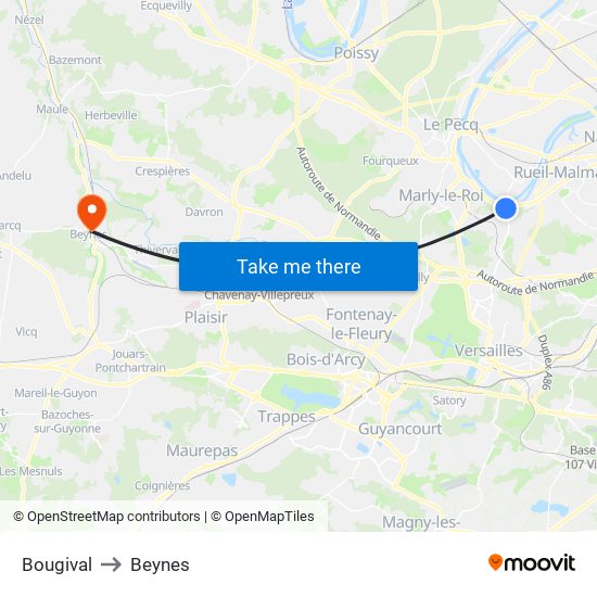 Bougival to Beynes map