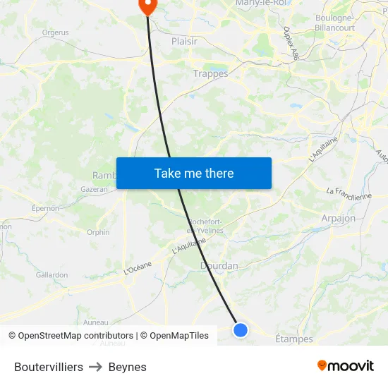 Boutervilliers to Beynes map