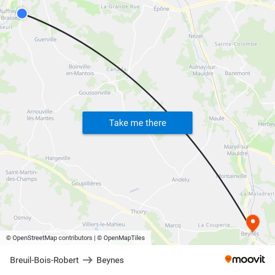 Breuil-Bois-Robert to Beynes map