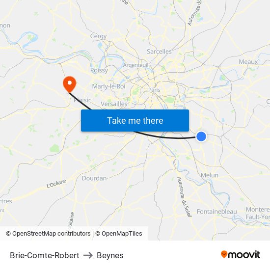 Brie-Comte-Robert to Beynes map