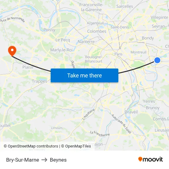 Bry-Sur-Marne to Beynes map