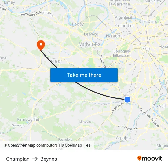 Champlan to Beynes map