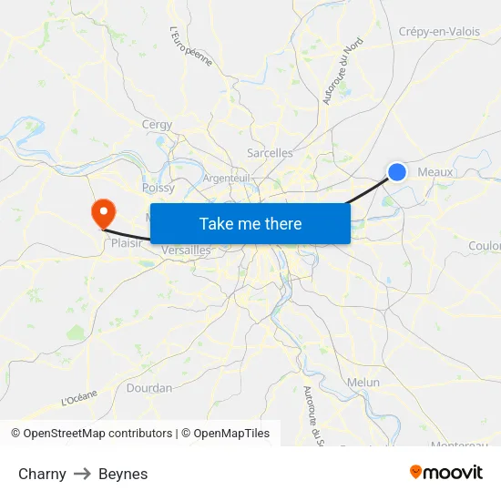 Charny to Beynes map