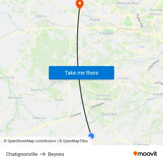 Chatignonville to Beynes map