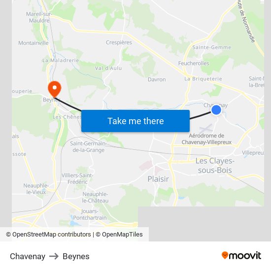 Chavenay to Beynes map