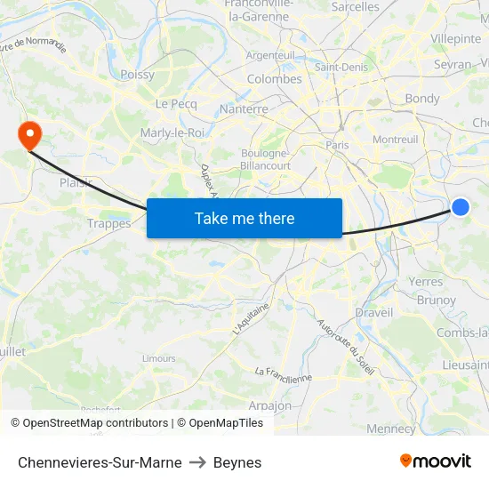 Chennevieres-Sur-Marne to Beynes map
