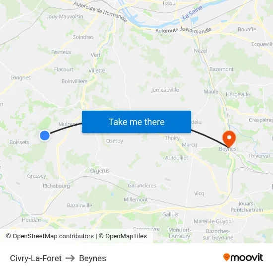 Civry-La-Foret to Beynes map