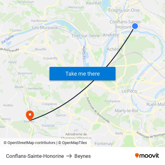 Conflans-Sainte-Honorine to Beynes map
