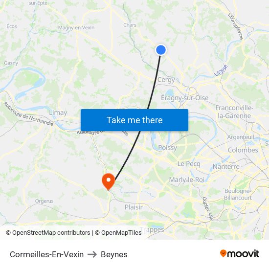 Cormeilles-En-Vexin to Beynes map
