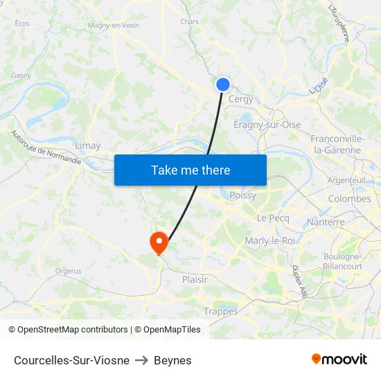 Courcelles-Sur-Viosne to Beynes map