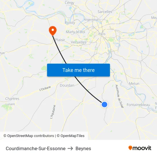 Courdimanche-Sur-Essonne to Beynes map
