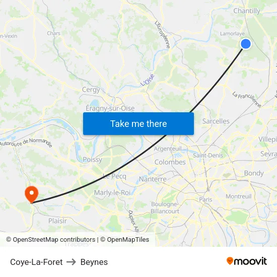 Coye-La-Foret to Beynes map