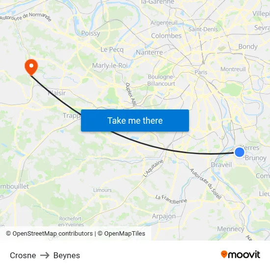 Crosne to Beynes map