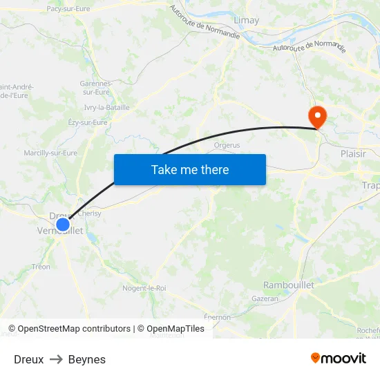 Dreux to Beynes map