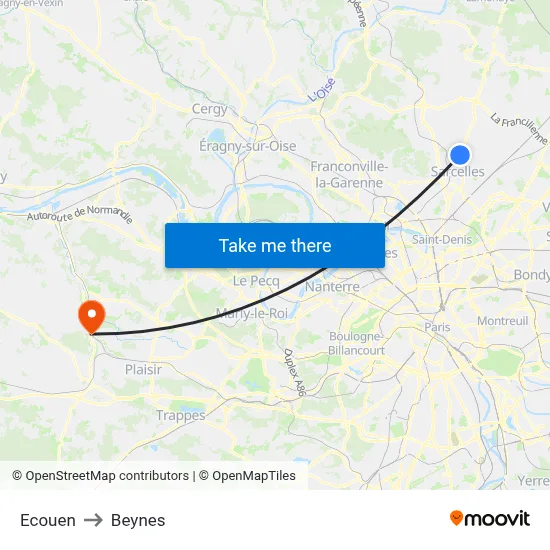 Ecouen to Beynes map