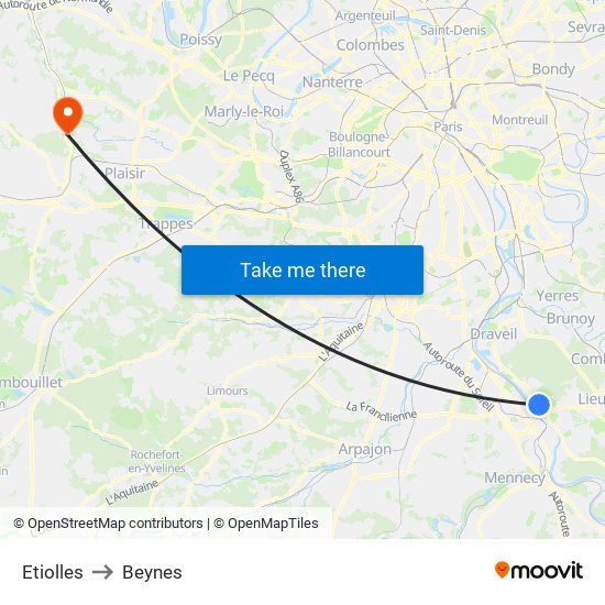 Etiolles to Beynes map