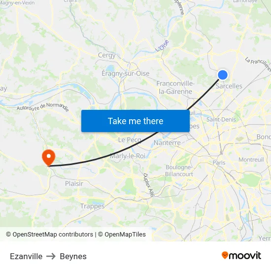 Ezanville to Beynes map