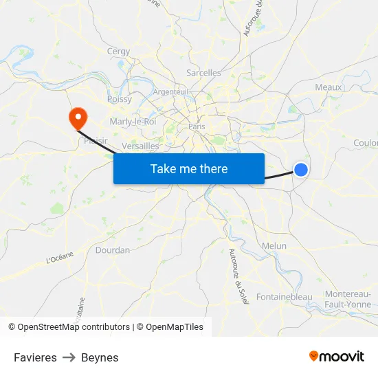 Favieres to Beynes map