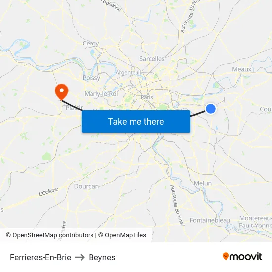 Ferrieres-En-Brie to Beynes map