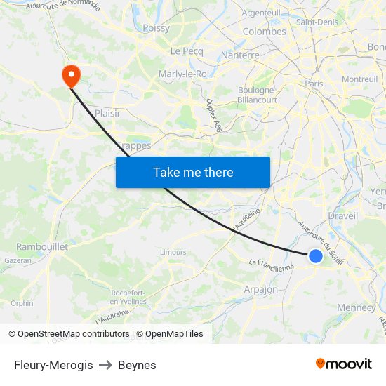 Fleury-Merogis to Beynes map
