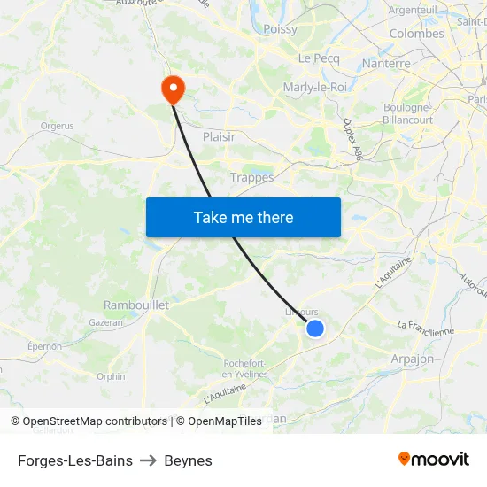 Forges-Les-Bains to Beynes map