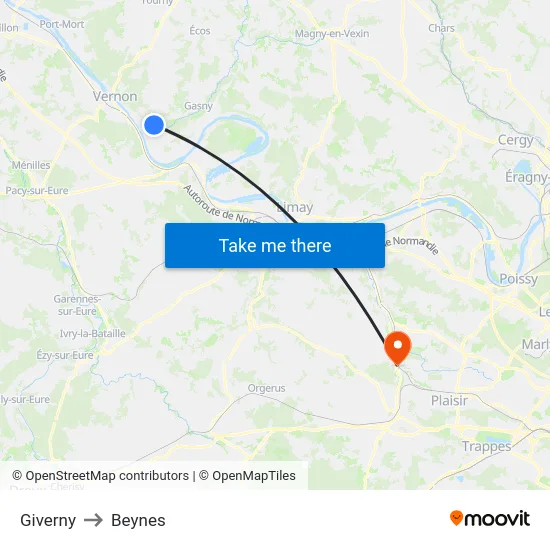 Giverny to Beynes map