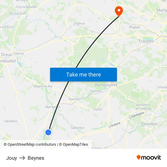 Jouy to Beynes map