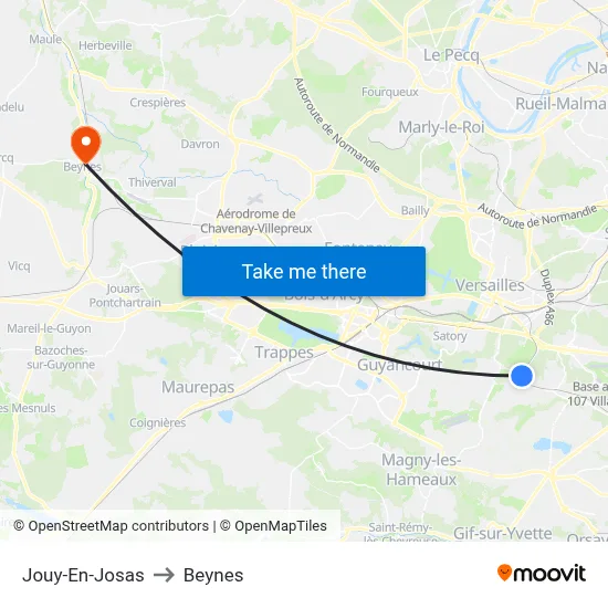 Jouy-En-Josas to Beynes map
