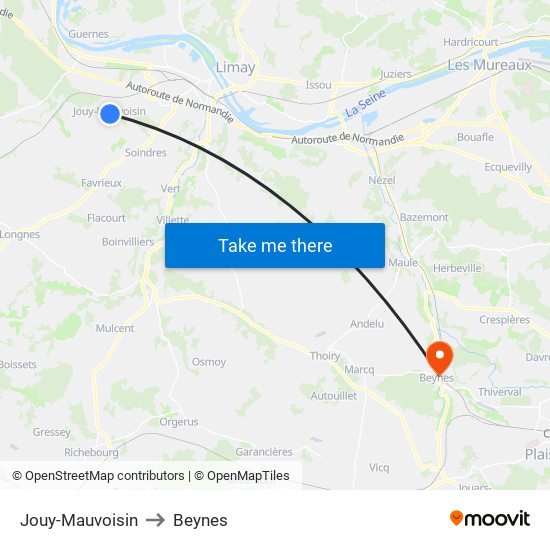Jouy-Mauvoisin to Beynes map