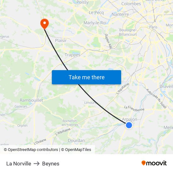 La Norville to Beynes map