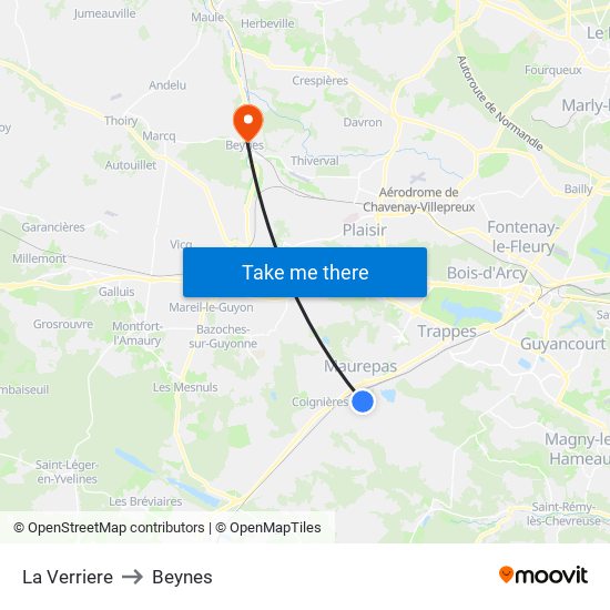 La Verriere to Beynes map