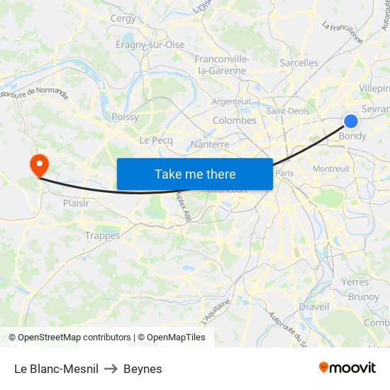 Le Blanc-Mesnil to Beynes map