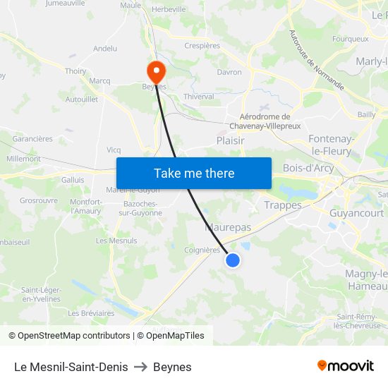 Le Mesnil-Saint-Denis to Beynes map