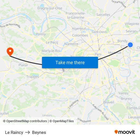 Le Raincy to Beynes map