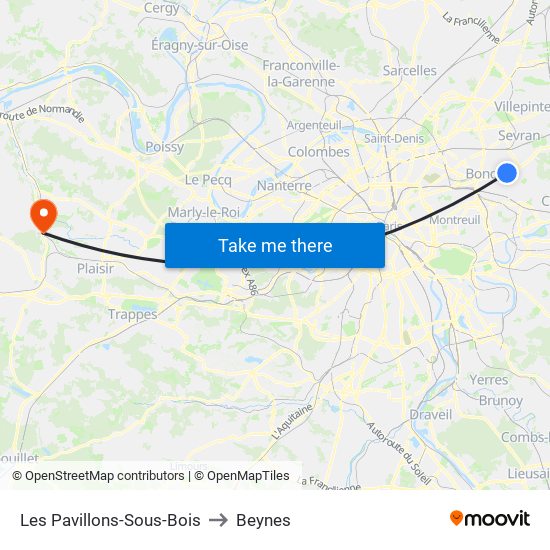 Les Pavillons-Sous-Bois to Beynes map