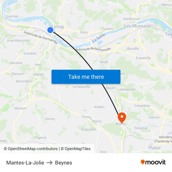 Mantes-La-Jolie to Beynes map