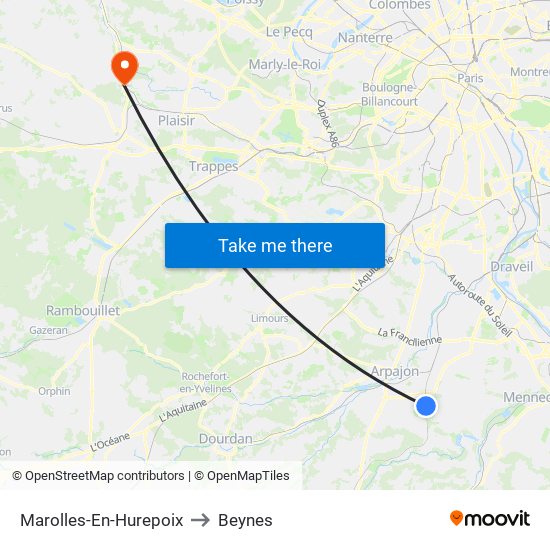 Marolles-En-Hurepoix to Beynes map