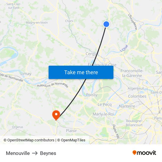 Menouville to Beynes map