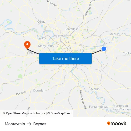 Montevrain to Beynes map